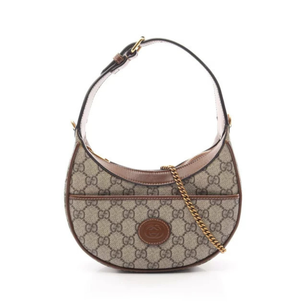 Gucci Half Moon GG Supreme Handbag Canvas Leather Beige Cream Brown